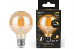 Лампа GAUSS LED Filament G95 6W 620Lm 2400К Е27 golden диммируемая 105802006-D - фото 101324