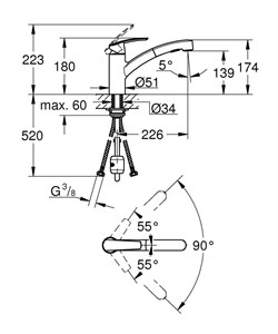 Смеситель GROHE для мойки Start однорычажный с вытяжным изливом хром 30307001 - фото 122379
