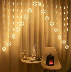 Гирлянда для дома БАХРОМА Снежинка 2,5м*1/0,1м 136 ламп LED 8реж IP-20 Теплый белый (соединение) 72 - фото 123517