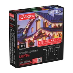 Гирлянда VEGAS эл. конструктор Бахрома 72 разноцвет LED ламп, прозрачный провод, 3*0,6 м 55089 - фото 126812
