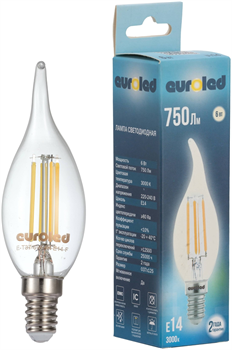 Лампа светодиодная EUROLED T37 6W 3000K E14 прозрачная E-T37-6W-3K-E14-F - фото 140708
