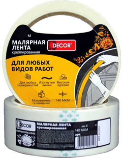 Лента малярная DECOR 38 мм х 50 м, креппированная, 140 мкм 789-3850 - фото 143768