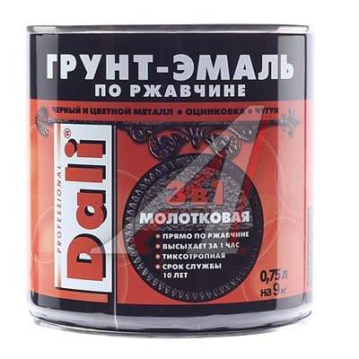 Грунт-эмаль DALI молотковая по ржавчине черный 0,75л - фото 28549