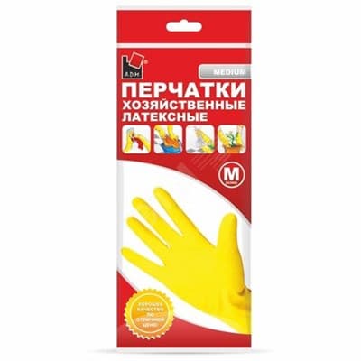 Перчатки хозяйственные латекс. М желтые  A.D.M. /240пар/12 DGL017P - фото 28930
