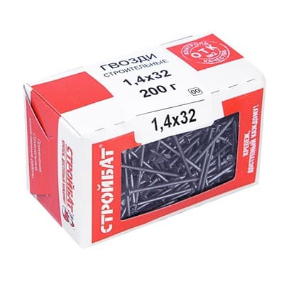 Гвозди СТРОЙБАТ строительные 1,4*32 (0,2кг) 17/2610005 - фото 29020
