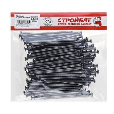 Гвозди СТРОЙБАТ строительные 3,5*90 (1,0кг) 51390/2510020 - фото 29083