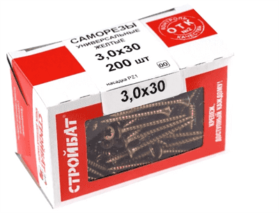Саморезы СТРОЙБАТ универсальные желтые 3,0х30 (200 шт) 7586/2641111 - фото 32994
