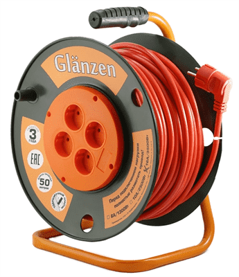 Удлинитель силовой на катушке GLANZEN 4 гн. ПВС 2х2,5 арт.EB-50-008 - фото 36723