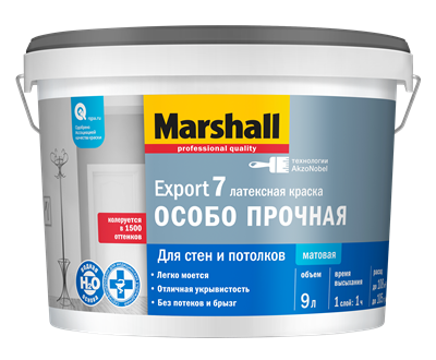 Краска водоэмульсионная MARSHALL EXPORT-7 мат.латексная BW 9л - фото 39064