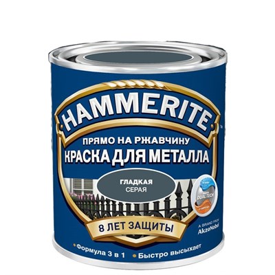 Краска Hammerite гладкая Серая 2,2л 5298887 - фото 39348