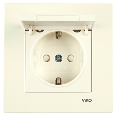 Розетка VIKO KARRE KREM с/з, с защитной крышкой 90960112 арт.363-36190 - фото 40730