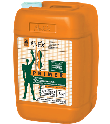 Грунтовка ALINEX Primer для стен и потолков,полимерная,морозостойкая 5кг - фото 50628