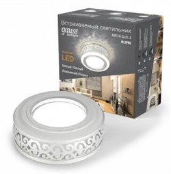 Светильник Gauss BackLight BL090 Кругл. Белый/Белый, Gu5.3, 3W, LED 3000K 1/30 - фото 80659