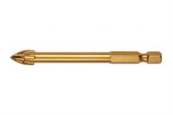 Сверло FIT по кафелю, 4 режущие кромки, титановое покрытие, U-хвостовик под биту 8*76мм 35477 - фото 83431