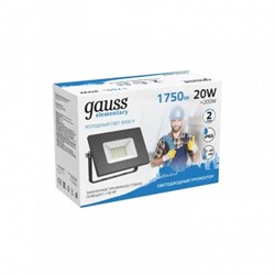 Прожектор GAUSS LED Elementary 20W 1750Lm IP65 6500K 200-240V черный 613100320 P - фото 84502