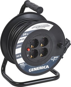 Катушка GENERICA УК20 с т/з 4 места 2P+PE/20м 3*1,0мм2 WKP10-10-04-20-G - фото 87916