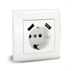 Розетка UNIT VITA 1-я с/у з/к 16А +2 USB 5V 2.1A, белый 280300445 - фото 93505