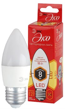 Лампа светодиодная ЭРА ECO B35-8W-827-E27 3594 Б0030020 - фото 94473