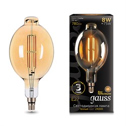 Лампа GAUSS LED Filament BT180 8W 780Lm 2400К Е27 golden straight 151802008 - фото 95704