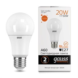 Лампа Gauss LED Elementary Globe 20W A60 E27 2700К 23219 - фото 95838
