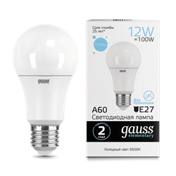 Лампа GAUSS LED Elementary A60 12W E27 6500К 1/10/50 23232 - фото 96631