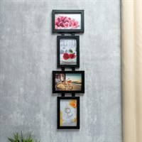 Фоторамка пластик на 4 фото 10*15см Лаконичность! черная 63*17см 1636574