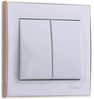 Выключатель LEZARD RAIN двойной  белый с бок.вст.золото 703-0226-101