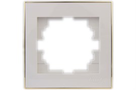 Рамка LEZARD RAIN 1-ая горизонтальная белая с бок. вст. золото 703-0226-146