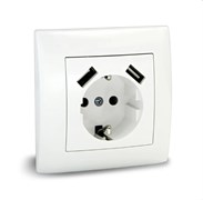 Розетка UNIT VITA 1-я с/у з/к 16А +2 USB 5V 2.1A, белый 280300445